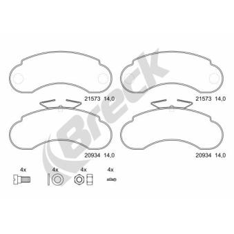 Jeu de 4 plaquettes de frein avant BRECK OEM 6314200120