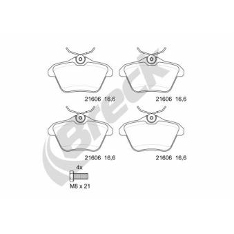 Jeu de 4 plaquettes de frein arrière BRECK OEM 99457750