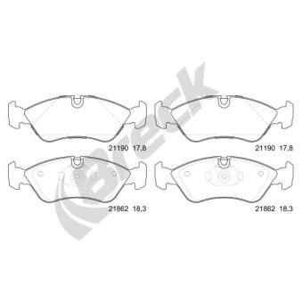 Jeu de 4 plaquettes de frein avant BRECK OEM 1605911 Jeu de 4 plaquettes de frein avant BRECK OEM 1605911