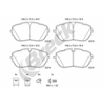 Jeu de 4 plaquettes de frein avant BRECK 22218 00 701 00 pour PEUGEOT 308 Hybrid 136 - 136cv