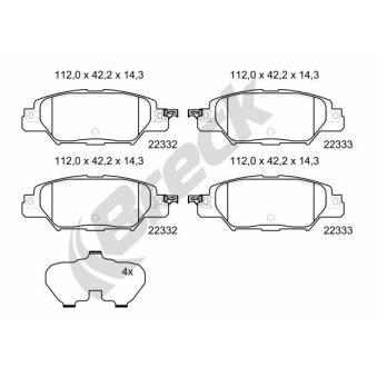 Jeu de 4 plaquettes de frein avant BRECK OEM KAY02648Z
