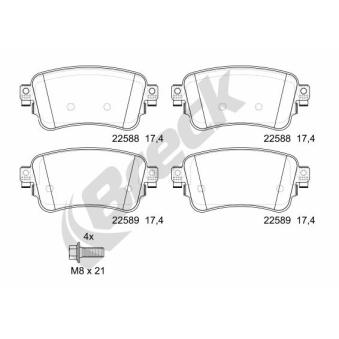 Jeu de 4 plaquettes de frein arrière BRECK 22588 00 703 00