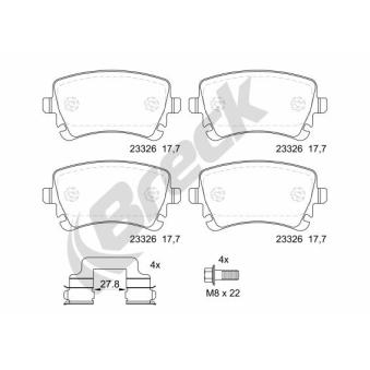 Jeu de 4 plaquettes de frein arrière BRECK OEM 3W0698451J