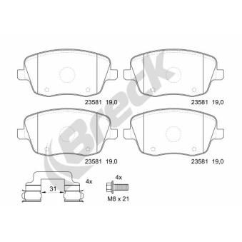 Jeu de 4 plaquettes de frein avant BRECK OEM 6Q0698151A