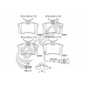 Jeu de 4 plaquettes de frein arrière BRECK OEM 6Q0698451B