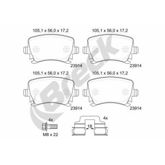 Jeu de 4 plaquettes de frein arrière BRECK OEM 8E0698451F