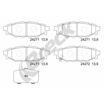 Jeu de 4 plaquettes de frein arrière BRECK OEM 26696AG030