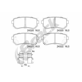 Jeu de 4 plaquettes de frein arrière BRECK OEM 583022YA70
