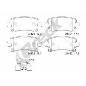 Jeu de 4 plaquettes de frein arrière BRECK OEM 1605103