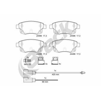Jeu de 4 plaquettes de frein arrière BRECK OEM 6C112M008AD