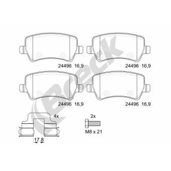 Jeu de 4 plaquettes de frein arrière BRECK OEM 6G912M008FD Jeu de 4 plaquettes de frein arrière BRECK OEM 6G912M008FD