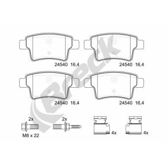 Jeu de 4 plaquettes de frein arrière BRECK OEM 1611141080 Jeu de 4 plaquettes de frein arrière BRECK OEM 1611141080
