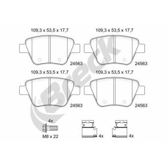 Jeu de 4 plaquettes de frein arrière BRECK OEM 5K0698451