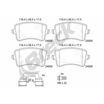 Jeu de 4 plaquettes de frein arrière BRECK OEM 8K0698451D