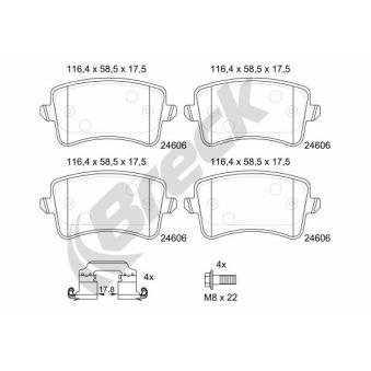 Jeu de 4 plaquettes de frein arrière BRECK OEM 8K0698451A