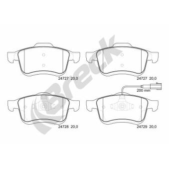 Jeu de 4 plaquettes de frein avant BRECK OEM 95518217 Jeu de 4 plaquettes de frein avant BRECK OEM 95518217
