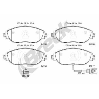 Jeu de 4 plaquettes de frein avant BRECK OEM 3C0698151F