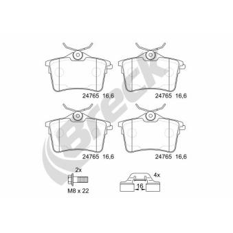 Jeu de 4 plaquettes de frein arrière BRECK OEM 1608520480