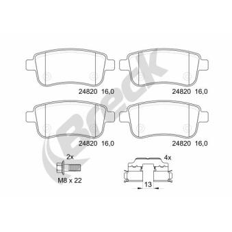 Jeu de 4 plaquettes de frein arrière BRECK OEM 440601416R