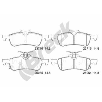 Jeu de 4 plaquettes de frein arrière BRECK OEM 43022TV0E00
