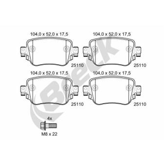 Jeu de 4 plaquettes de frein arrière BRECK OEM 8U0698451F