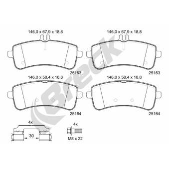 Jeu de 4 plaquettes de frein arrière BRECK OEM 0084201120
