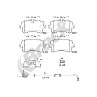 Jeu de 4 plaquettes de frein arrière BRECK OEM 4H0698451L