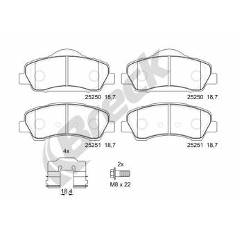 Jeu de 4 plaquettes de frein avant BRECK OEM 1608691380