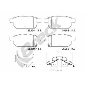 Jeu de 4 plaquettes de frein arrière BRECK OEM 5580052r00