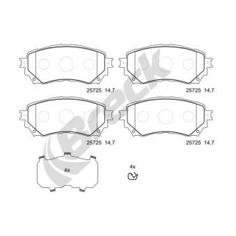 Jeu de 4 plaquettes de frein avant BRECK OEM g4ya3328z
