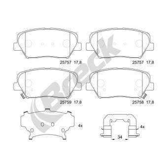 Jeu de 4 plaquettes de frein avant BRECK OEM 581013VA90