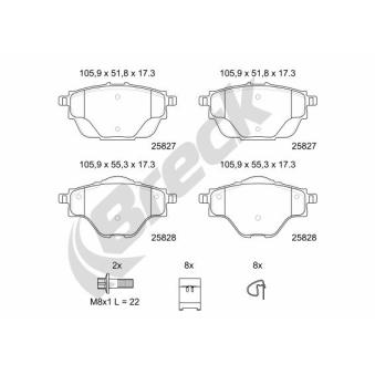 Jeu de 4 plaquettes de frein avant BRECK OEM 1647860380 Jeu de 4 plaquettes de frein avant BRECK OEM 1647860380