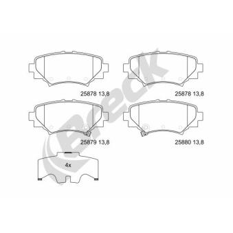 Jeu de 4 plaquettes de frein arrière BRECK OEM B4Y02648ZA