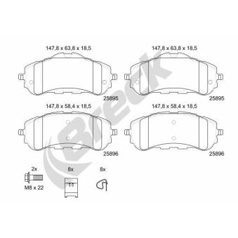 Jeu de 4 plaquettes de frein avant BRECK OEM 1610428780 Jeu de 4 plaquettes de frein avant BRECK OEM 1610428780