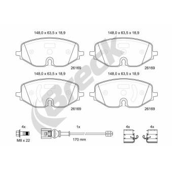Jeu de 4 plaquettes de frein avant BRECK OEM 5WA698151 Jeu de 4 plaquettes de frein avant BRECK OEM 5WA698151