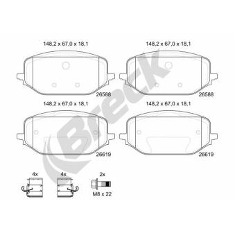 Jeu de 4 plaquettes de frein avant BRECK 26588 00 701 00 pour KIA SEPHIA PureTech 110 - 110cv