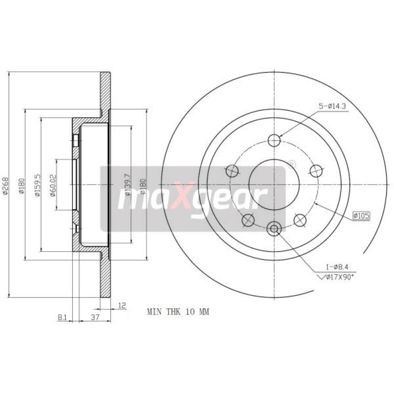 Jeu de 2 disques de frein arrière MAXGEAR 19-2333 - Visuel 2