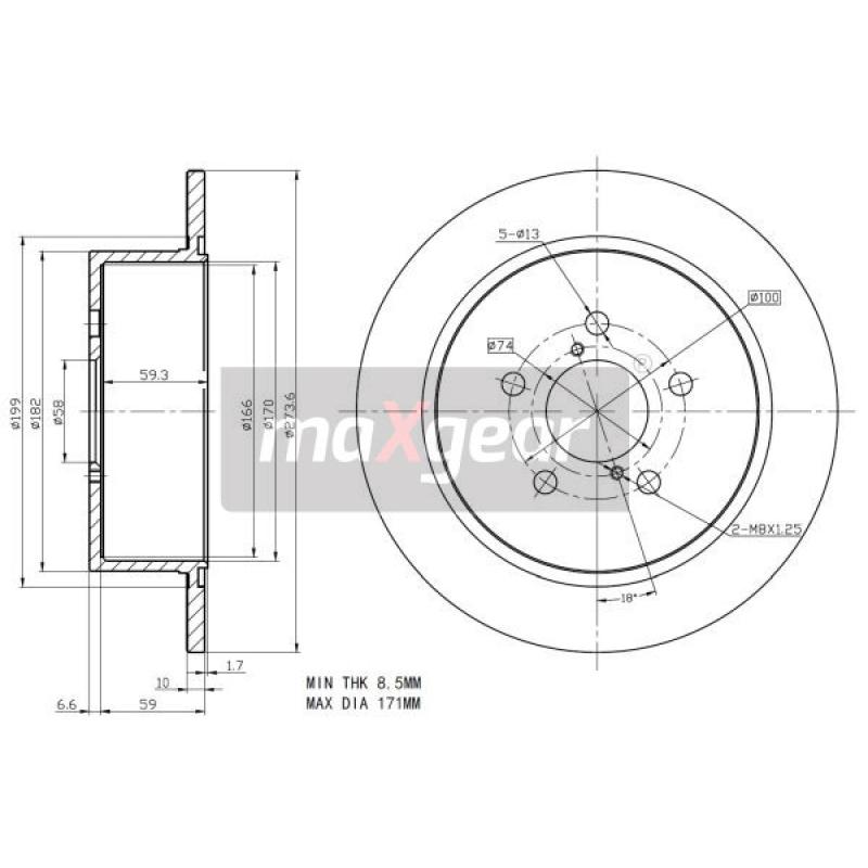 Jeu de 2 disques de frein arrière MAXGEAR 19-2356 - Visuel 2