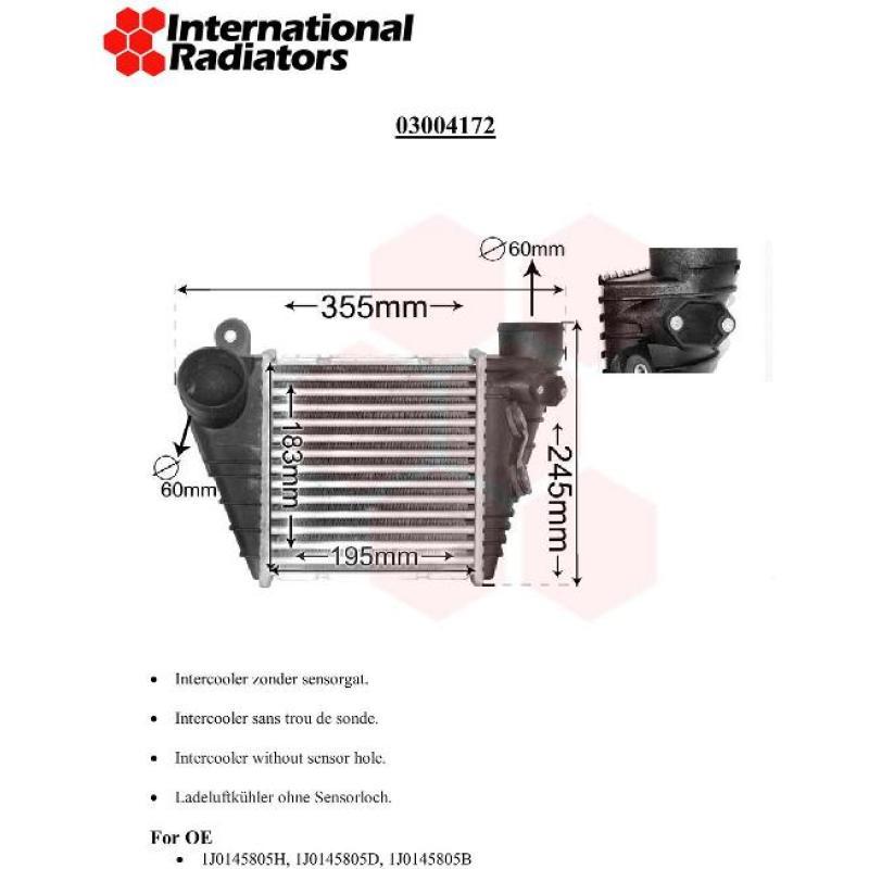 Intercooler, échangeur VAN WEZEL 03004172 - Visuel 1