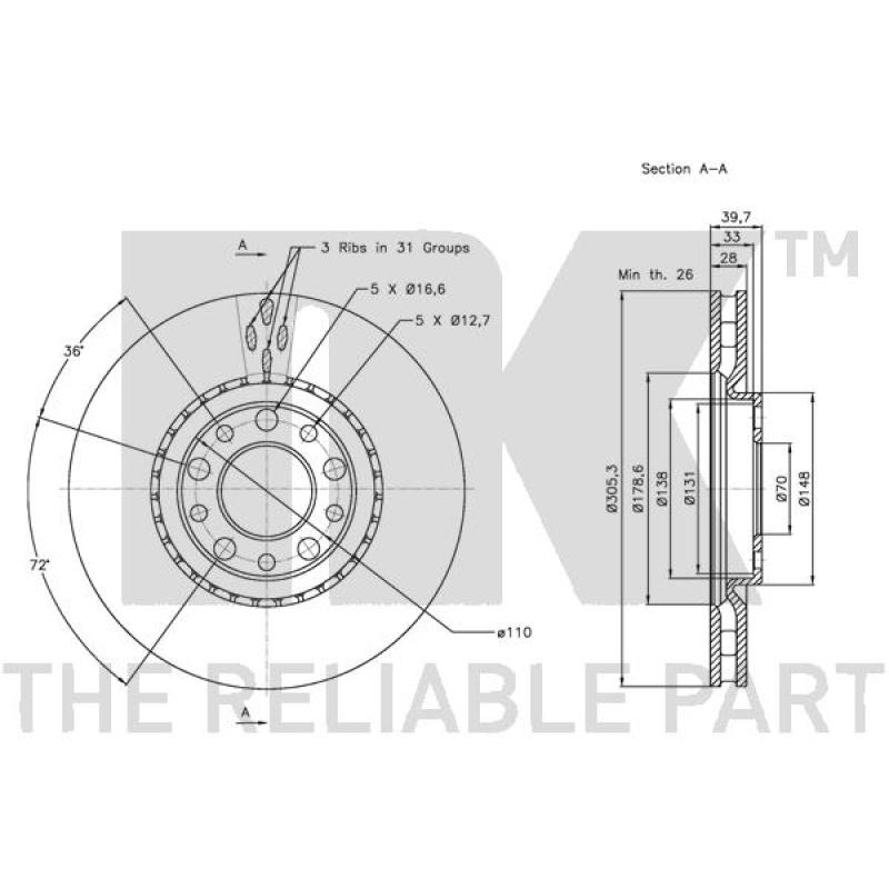 Jeu de 2 disques de frein avant NK 201022 - Visuel 2