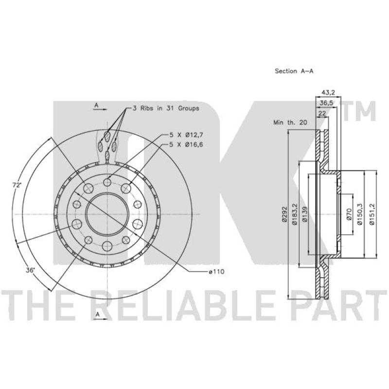 Jeu de 2 disques de frein arrière NK 201025 - Visuel 2