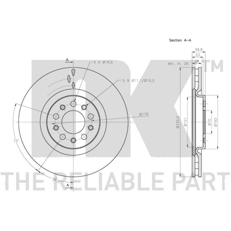 Jeu de 2 disques de frein avant NK 201031 - Visuel 2