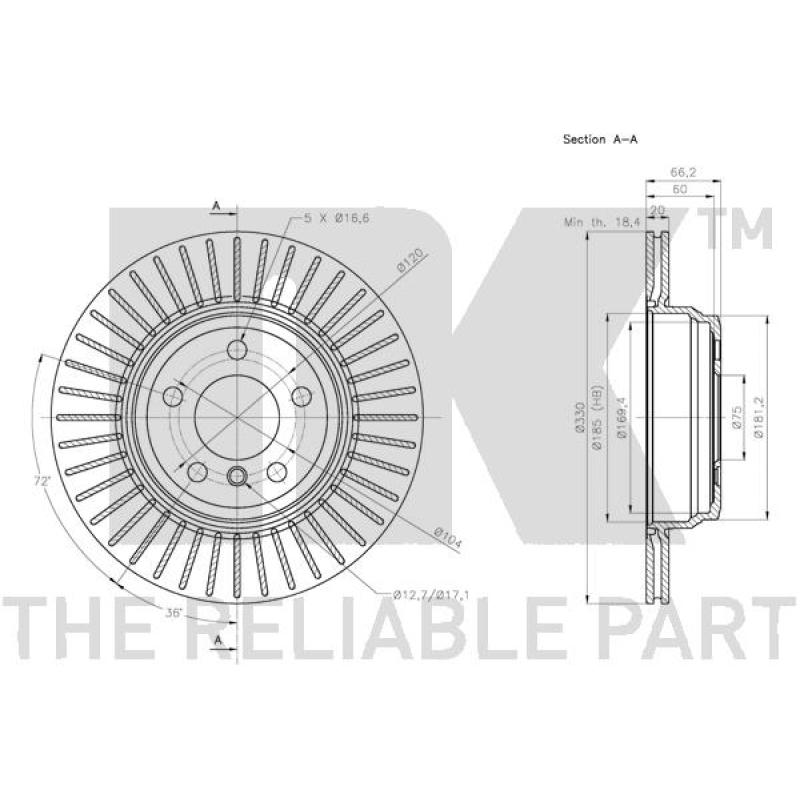 Jeu de 2 disques de frein arrière NK 201599 - Visuel 2