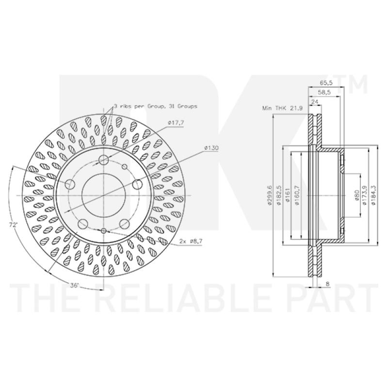 Jeu de 2 disques de frein avant NK 201943 - Visuel 2