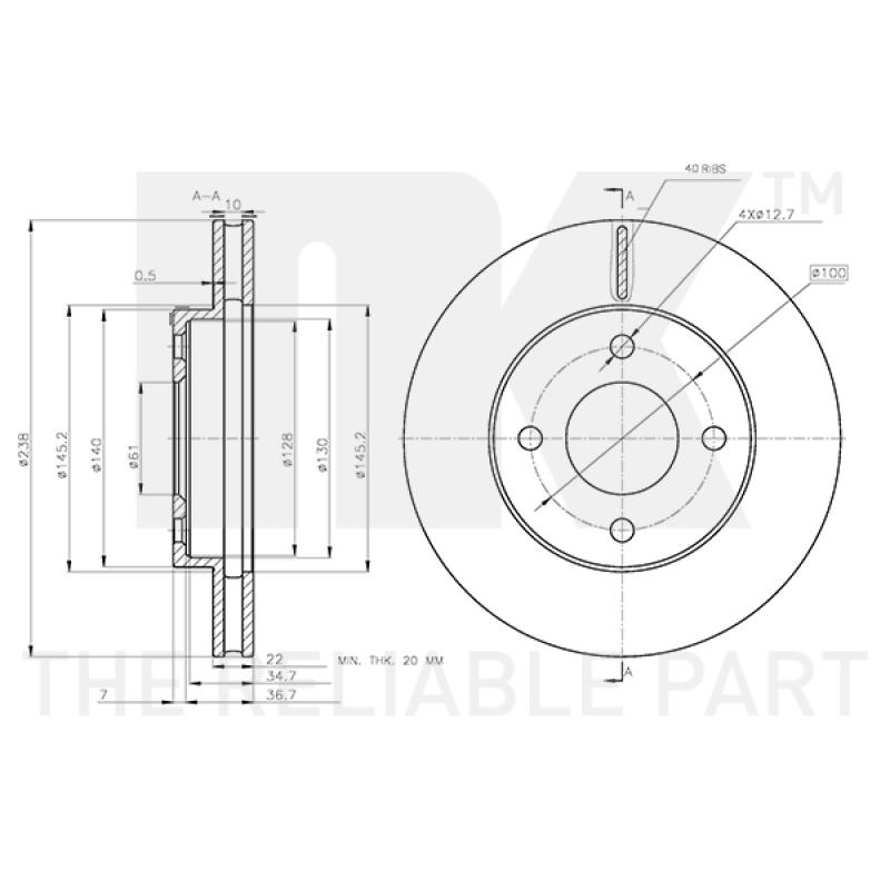 Jeu de 2 disques de frein avant NK 202282 - Visuel 2