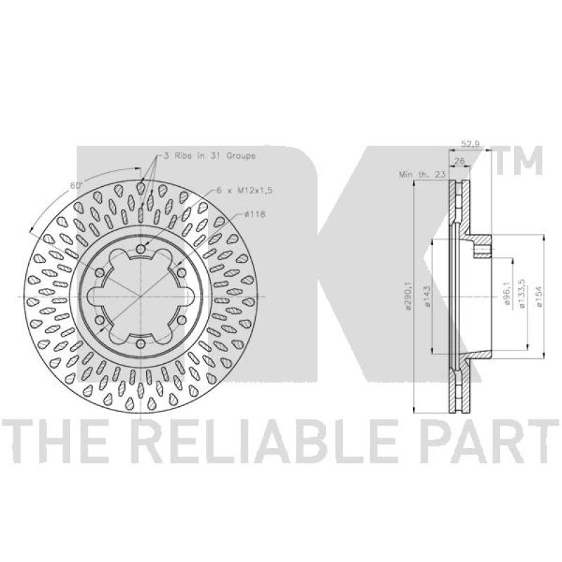 Jeu de 2 disques de frein avant NK 202287 - Visuel 2