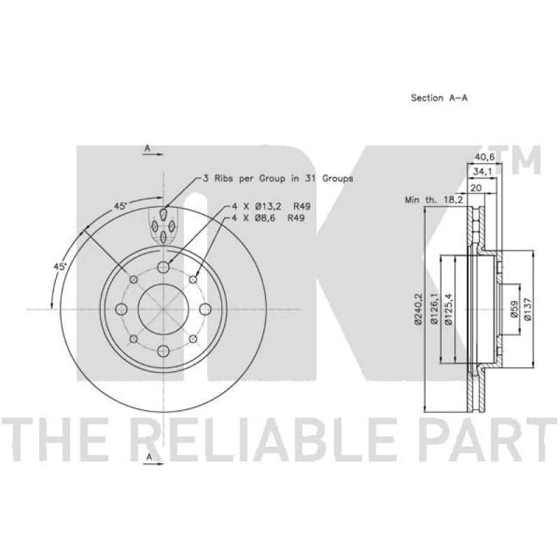 Jeu de 2 disques de frein avant NK 202343 - Visuel 2