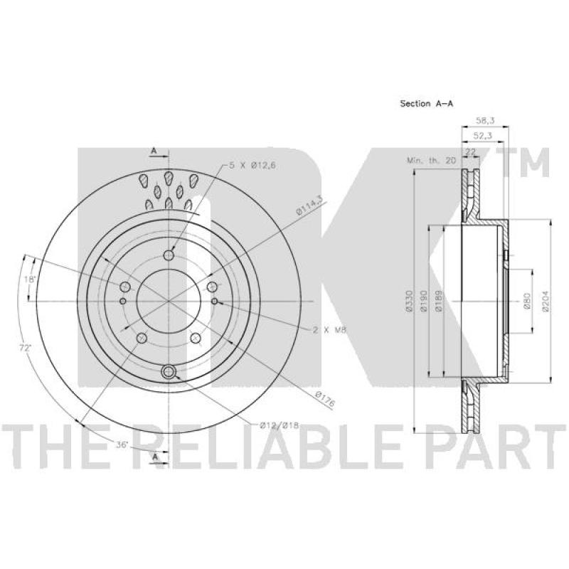 Jeu de 2 disques de frein arrière NK 203081 - Visuel 2