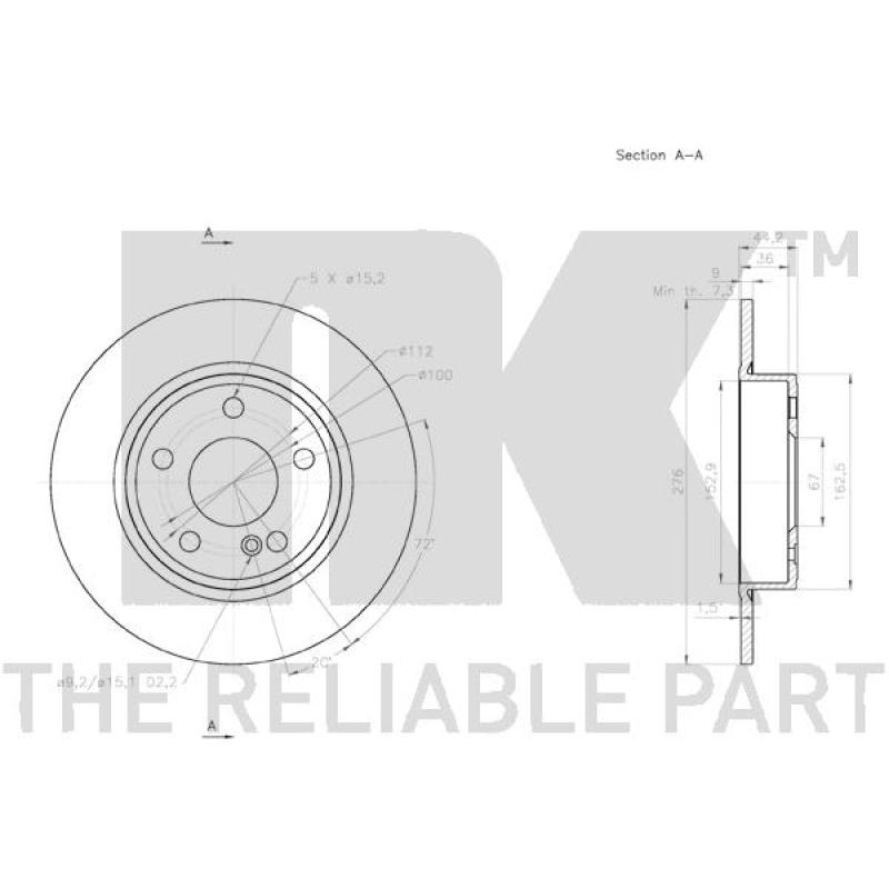 Jeu de 2 disques de frein arrière NK 2033113 - Visuel 2