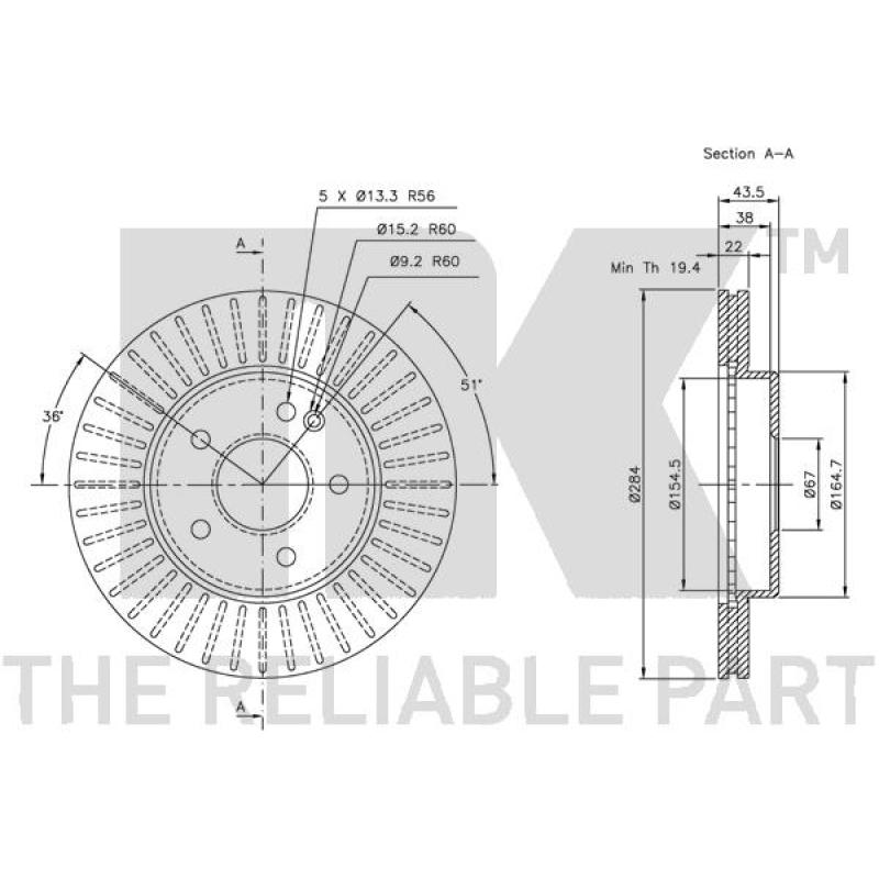 Jeu de 2 disques de frein avant NK 203317 - Visuel 2